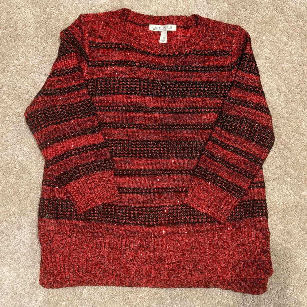 Elegant Red and Black Striped Women's Sweater